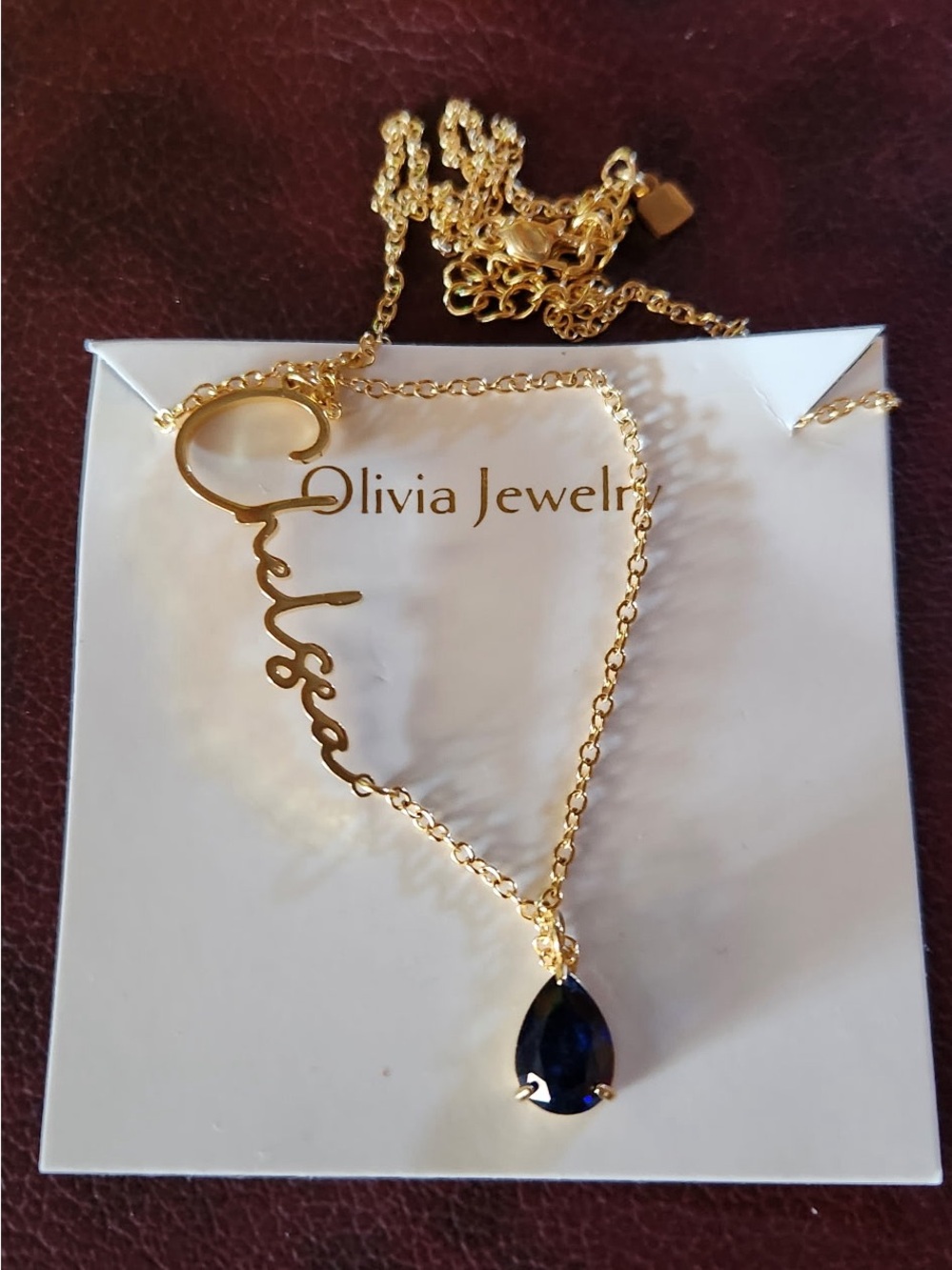 Olivia Jewelry Signature name “Chelsea” birthstone necklace